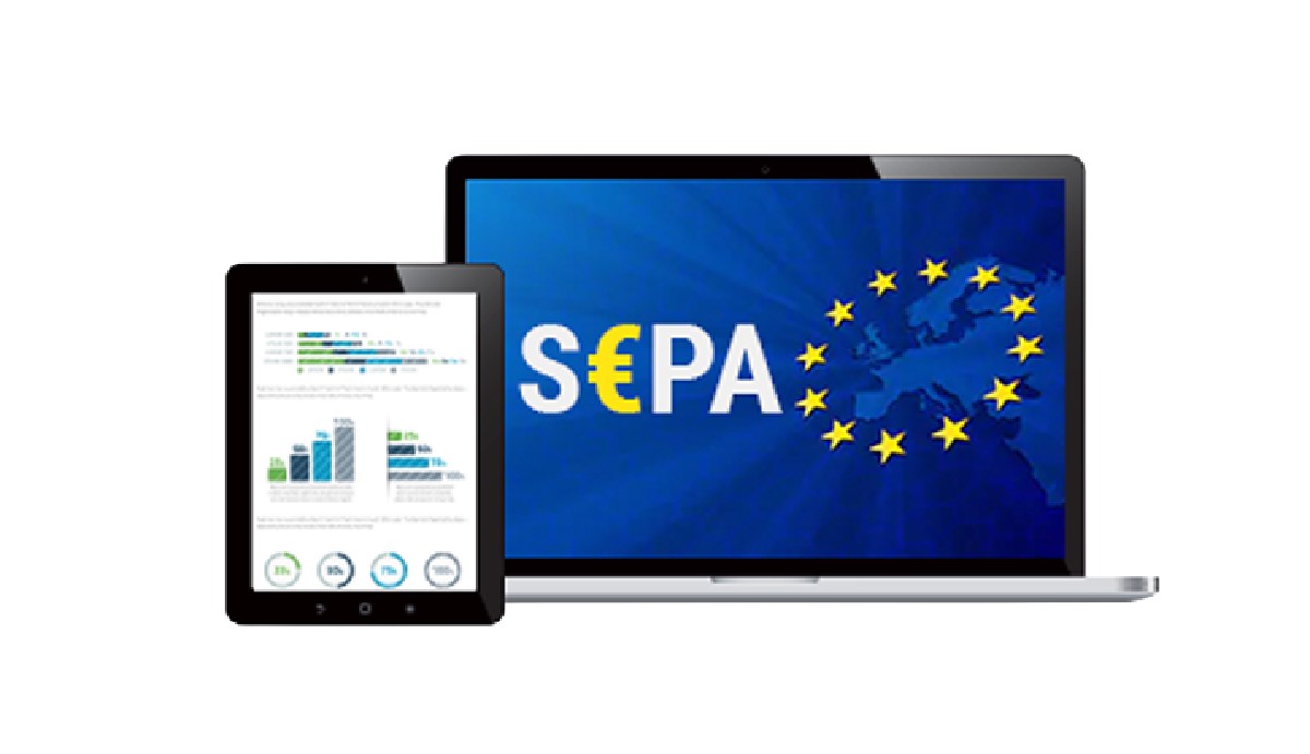 SEPA-Zahlungsdienste und Reporting auf Laptop und Tablet