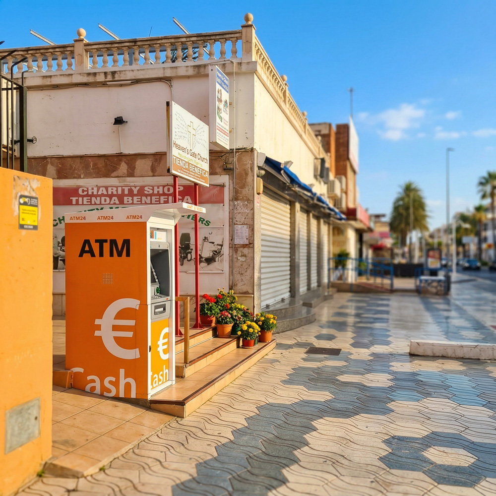 Cajero automático junto a un comercio