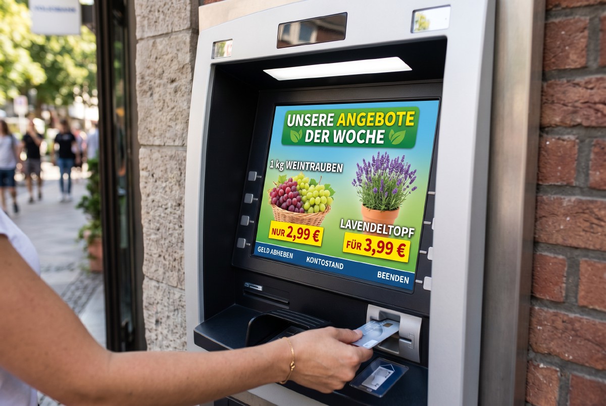 Individuelle Werbung auf dem Bildschirm eines Geldautomaten