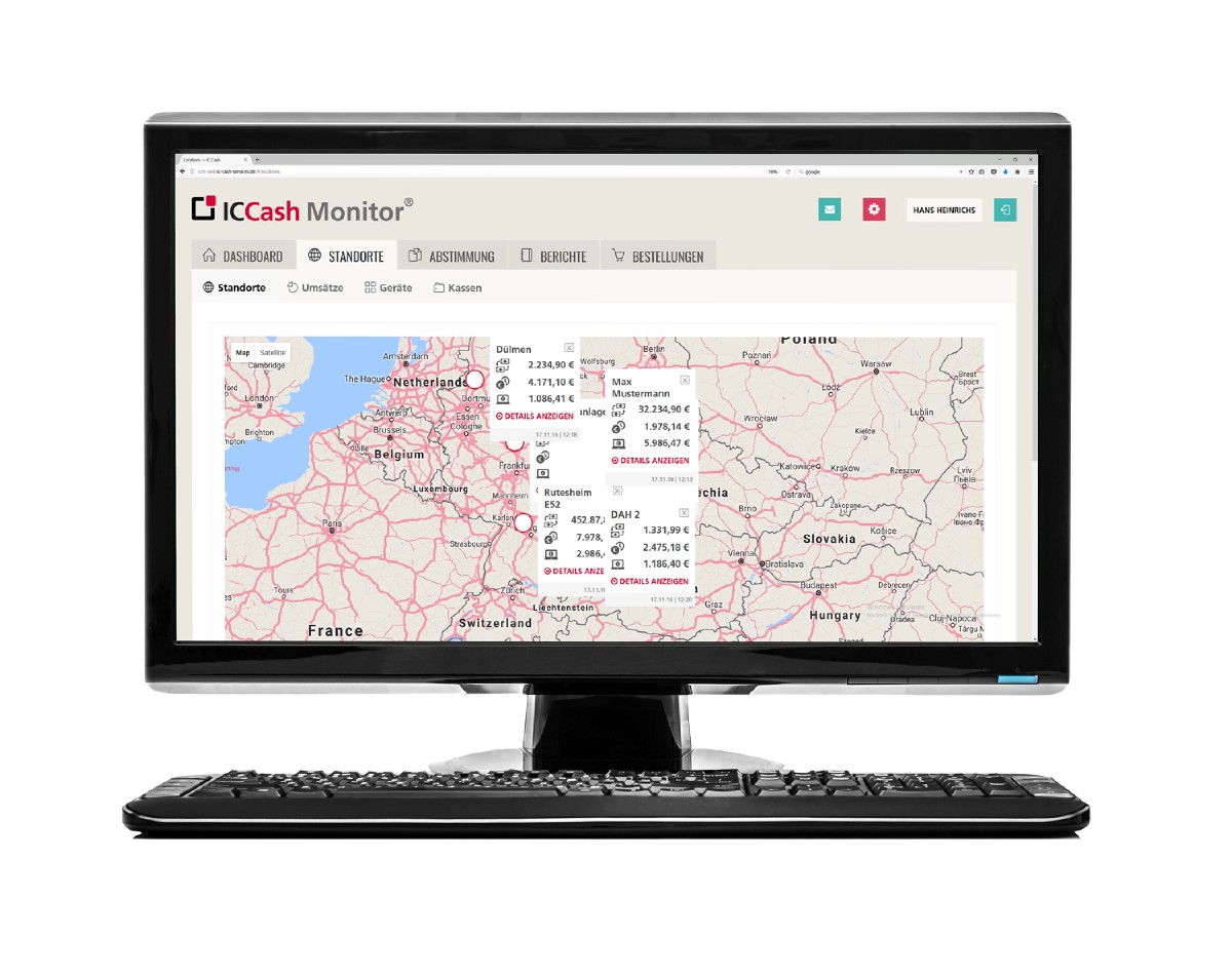 IC Cash Monitor Standort- und Gerätestatusübersicht
